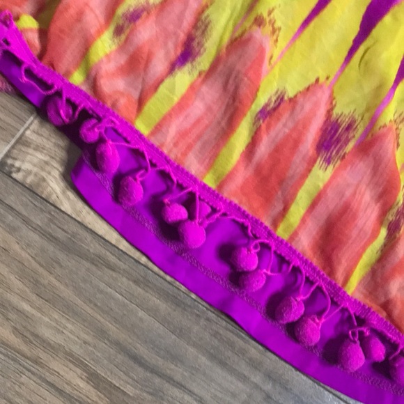 Inc colorful purple orange and yellow off shoulder Pom Pom  top - Picture 7 of 13